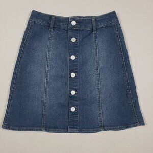 Mossimo Jean Skirt Women 00 Blue Wash Denim Button Front A Line Mini Stretch